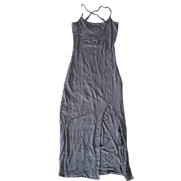 Spaghetti Strap Side Slit Maxi Dress Gray Size Medium - Picture 3 of 4